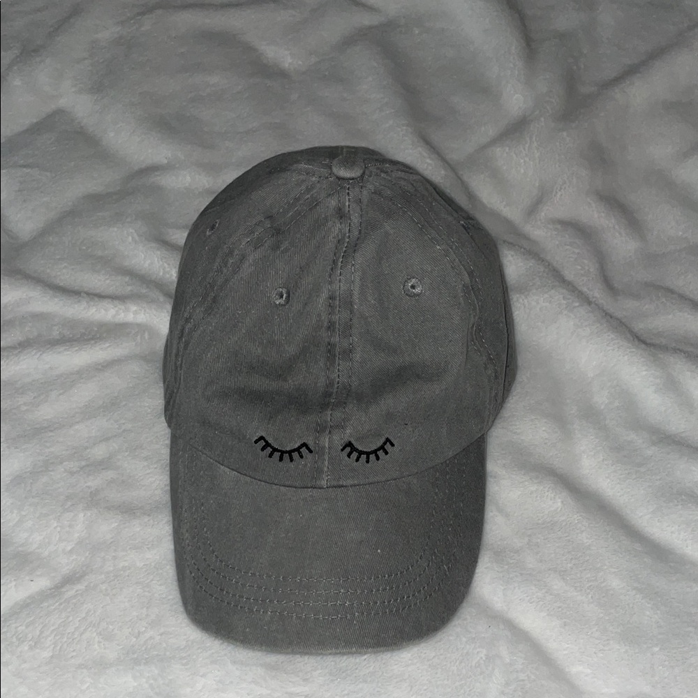 Gray Baseball Cap with Eyelash Design
